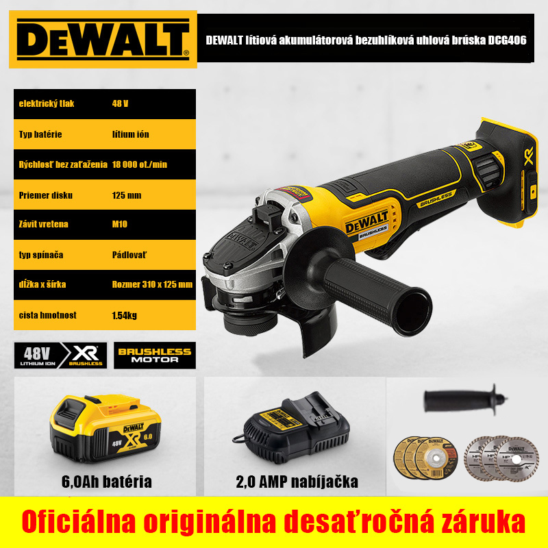 64V 1500W uhlová brúska Dewalt + lítiová batéria + 18AMP nabíjačka