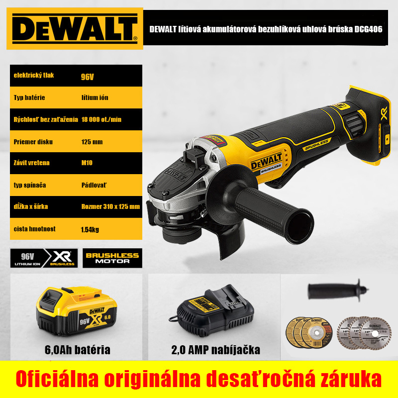 96V 1800W uhlová brúska Dewalt + lítiová batéria + 18AMP nabíjačka