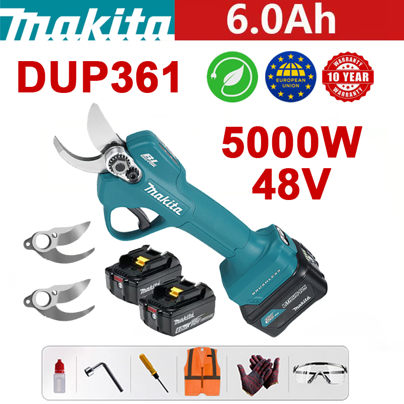 Záhradné nožnice Makita DUP361PT2 + displej batérie – (12-hodinová výdrž batérie) 5 000 W bezuhlíkový motor nožnice na lítiovú batériu + 48 V 6,0 Ah batéria * 2 + nabíjačka + čepeľ zo zliatiny SK9 * 3 + skrinka na náradie + mazivo + ochranné okuliare, záruka 10 rokov