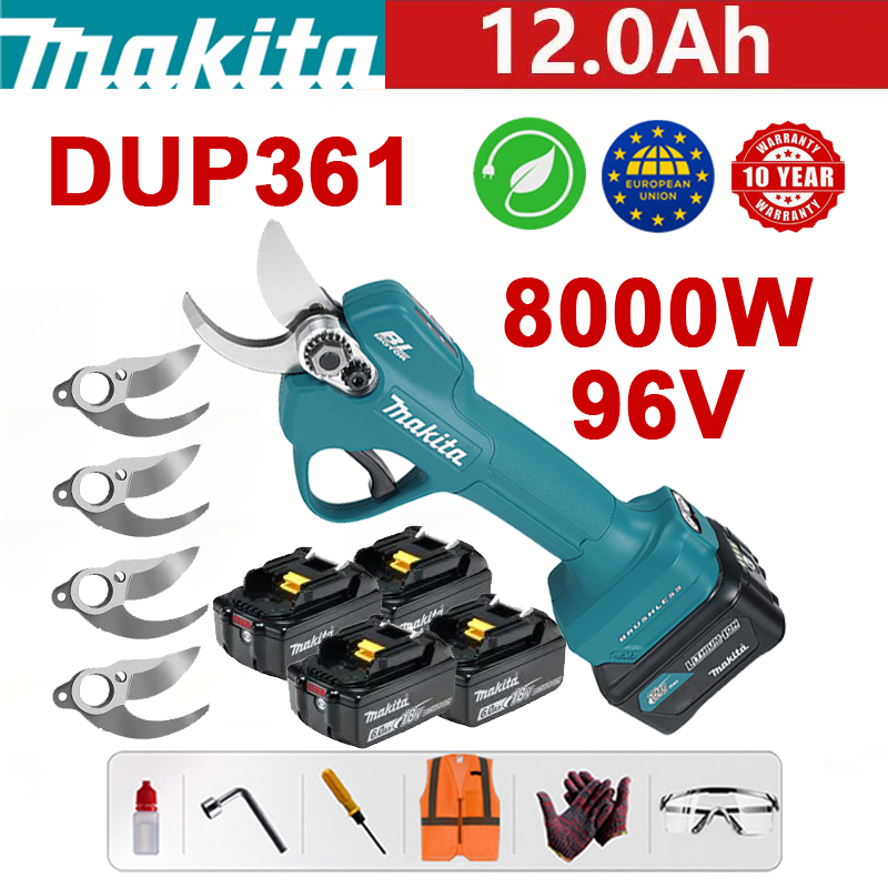 Záhradné nožnice Makita DUP361PT2 + LED displej napájania – (24-hodinová výdrž batérie) 8000 W bezuhlíkový motor lítiová batéria záhradnícke nožnice + 96 V 12,0 Ah batéria * 3 + nabíjačka + čepeľ z legovanej zliatiny SK9 * 4 + skrinka na náradie + mazivo + ochrana očí, 10-ročná záruka