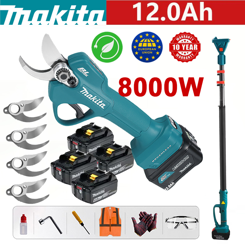 【Teleskopická tyč: 2,5 m】 Záhradné nožnice Makita DUP361PT2 + LED displej – (24-hodinová výdrž batérie) 8000 W bezuhlíkový motor lítiové záhradné nožnice + 96 V 12,0 Ah batéria * 3 + nabíjačka + čepeľ zo zliatiny SK9 * 4 + krabica na mazivo + + krabica na náradie ochranné okuliare, záruka 10 rokov